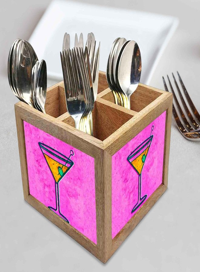 Nutcase Wooden Cutlery Stand Holder Silverware Caddy Spoons Forks Knives Organizer for Dining Table & Kitchen -Made in India-Spoons NOT Included - Wine Pink - Image 2